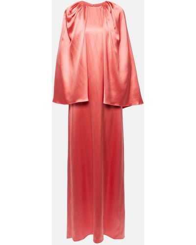 Monique Lhuillier Caped Silk Satin Gown - Red