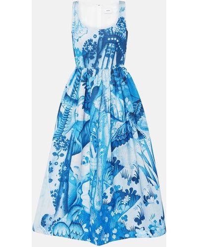Erdem Printed Cotton-blend Faille Midi Dress - Blue