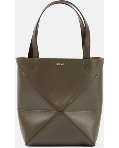 Loewe Puzzle Fold Mini Leather Tote Bag - Green