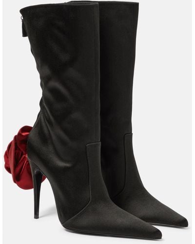 Magda Butrym Floral-applique Satin Sock Boots - Black