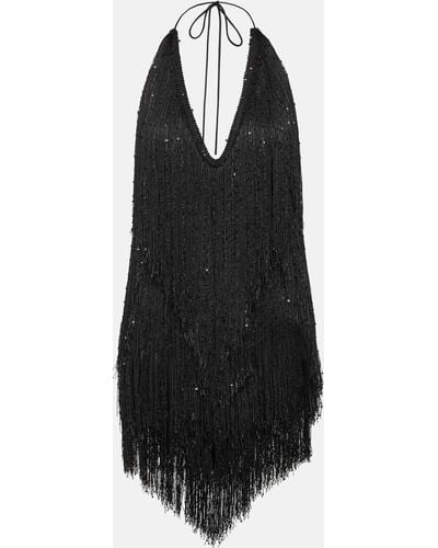 ROTATE BIRGER CHRISTENSEN Embellished Fringed Halterneck Minidress - Black