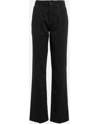 The Row Carlon Mid-rise Cotton And Linen Pants - Black