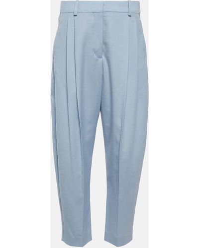 Stella McCartney Cropped Pleated Wool Pants - Blue