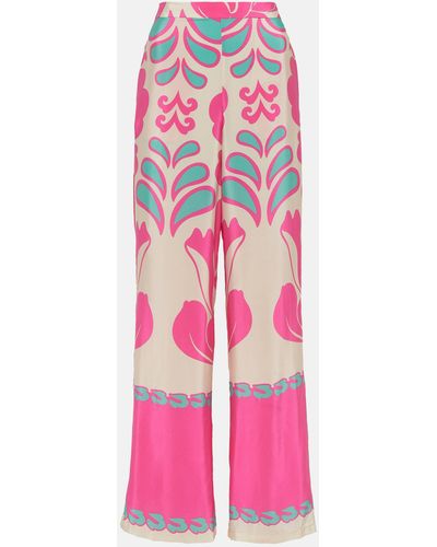 Adriana Degreas Printed High-rise Silk Wide-leg Pants - Pink