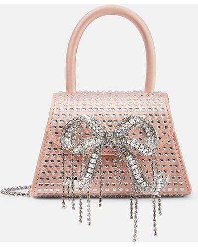 Self-Portrait The Bow Micro Embellished Tote Bag - Pink
