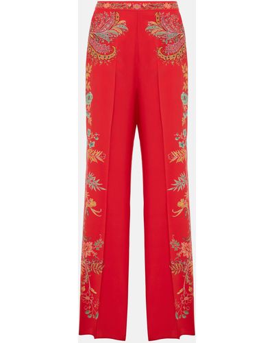 Etro Floral Silk Crepe De Chine Palazzo Pants - Red