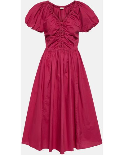 Ulla Johnson Cecile Cotton Poplin Midi Dress - Red