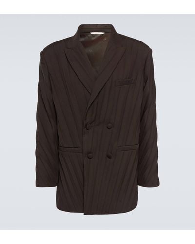 Valentino Pleated Double-breasted Blazer - Brown