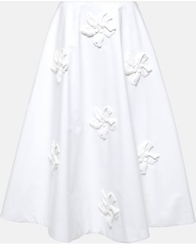 Valentino Floral-applique Cotton Poplin Midi Skirt - White