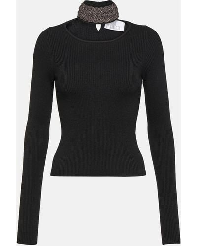 GIUSEPPE DI MORABITO Embellished Wool-blend Sweater - Black