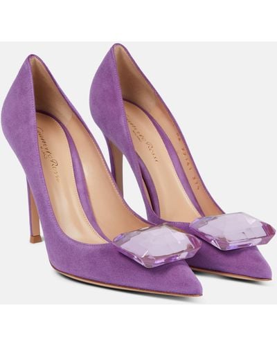 Gianvito Rossi Jaipur 105 Embellished Suede Pumps - Purple