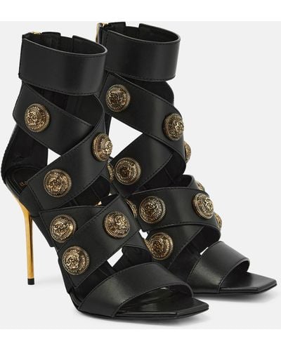 Balmain Alma Embellished Leather Sandals - Black