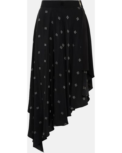 Givenchy 4g Asymmetric Silk Midi Skirt - Black