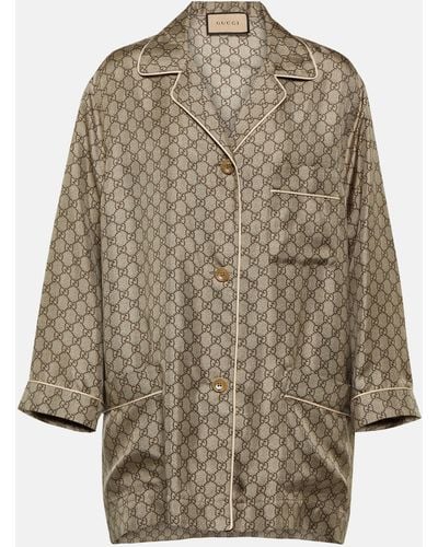 Gucci GG Supreme Oversized Silk Shirt - Brown