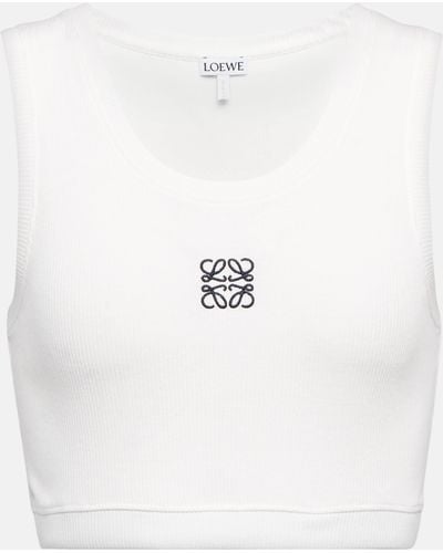 Loewe Cropped Anagram Tank Top In White/navy Blue