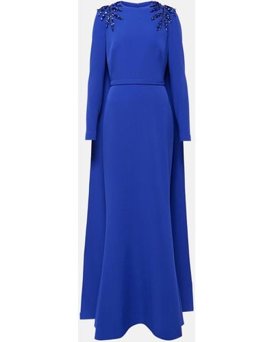 Safiyaa Ginevra Embellished Caped Gown - Blue