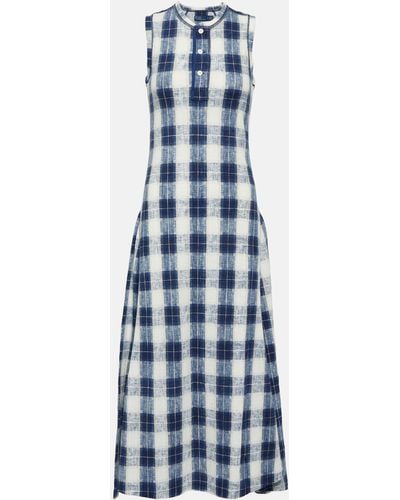 Polo Ralph Lauren Plaid Cotton Jersey Maxi Dress - Blue