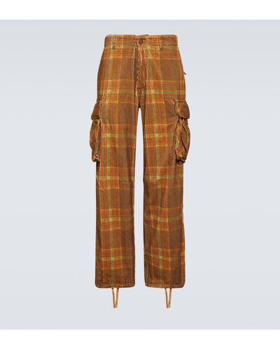 ERL Checked Corduroy Cargo Pants - Brown