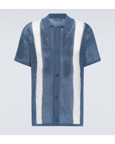 Frescobol Carioca Castillo Cotton-blend Crochet Bowling Shirt - Blue