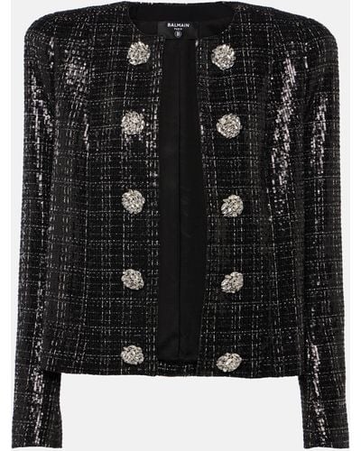 Balmain Sequined Tweed Jacket - Black