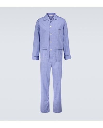 Derek Rose Felsted 3 Checked Cotton Pyjama Set - Blue