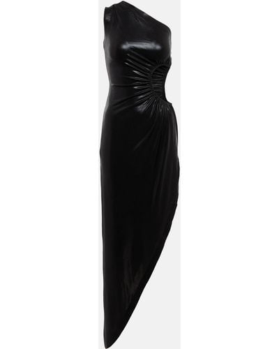Norma Kamali Sunburst Cutout One-shoulder Lame Gown - Black