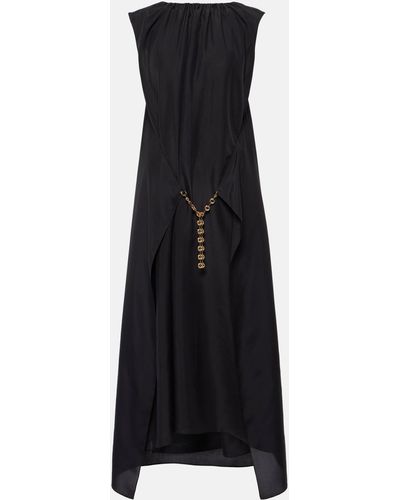 Loewe Chain-detail Ruched Silk Midi Dress - Black