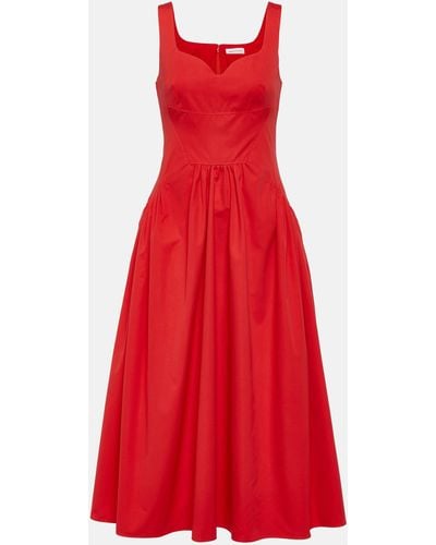 Alexander McQueen Sweetheart-neck Cotton Midi Dress - Red
