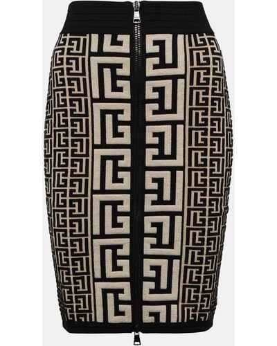 Balmain Monogram Wool-blend Miniskirt - Black