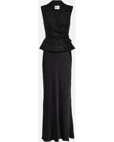 Self-Portrait Peplum Boucle Gown - Black