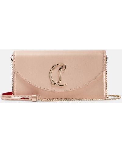 Christian Louboutin Loubi54 Small Leather-trimmed Silk Clutch - Natural
