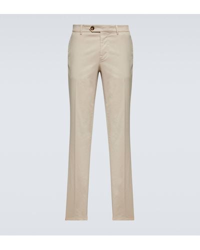 Brunello Cucinelli Mid-rise Cotton-blend Slim Pants - Natural