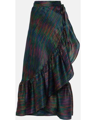 Eres Neon Printed Silk Satin Wrap Skirt - Green