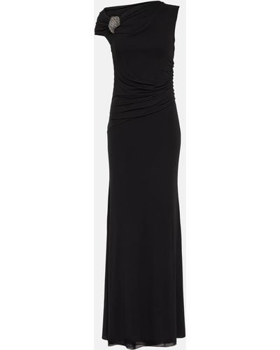 Alexander McQueen One-shoulder Crystal-embellished Gathered Jersey-crepe Gown - Black