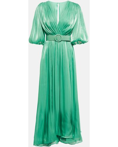 Costarellos Brennie Pleated Woven Maxi Dress - Green