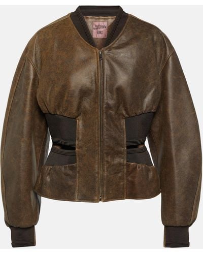 Jean Paul Gaultier X Knwls Cutout Leather Bomber Jacket - Green