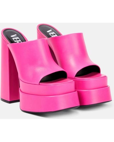 Versace Leather Platform Mules - Pink