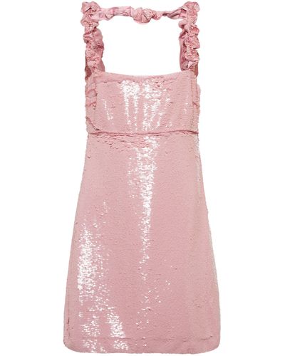 Ganni Ruffle-trimmed Sequined Georgette Mini Dress - Pink