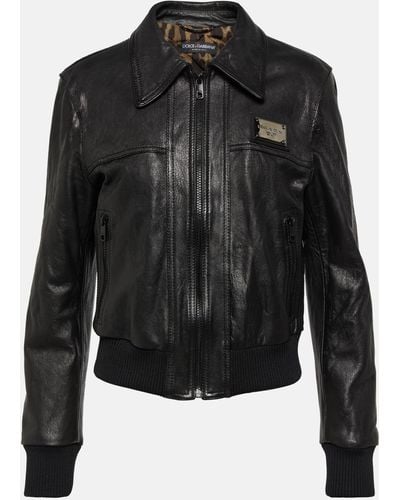 Dolce & Gabbana Logo Leather Jacket - Black