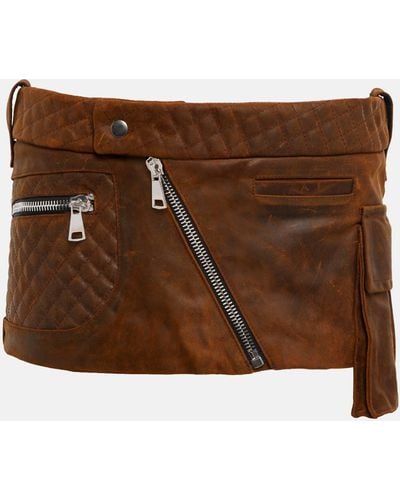 LAQUAN SMITH Leather Cargo Mini Skirt - Brown