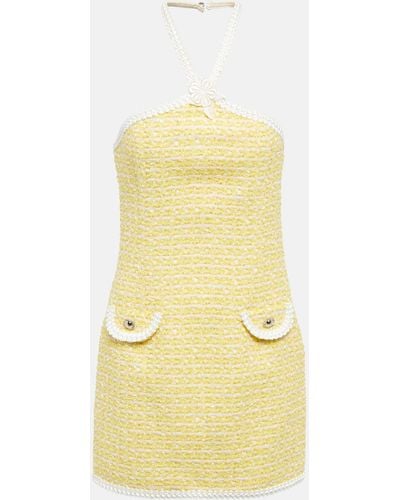Alessandra Rich Halterneck Tweed Minidress - Yellow