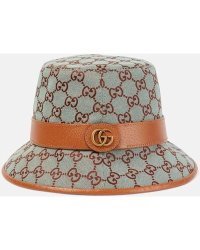 Gucci Jago GG Leather-trimmed Bucket Hat - Grey