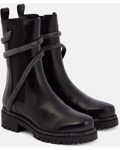 Rene Caovilla Cleo Crystal-embellished Leather Chelsea Boots - Black