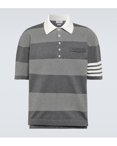 Thom Browne 4-bar Striped Cotton Polo Shirt - Grey