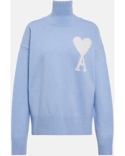 Ami Paris Ami De Cour Wool Mockneck Sweater - Blue
