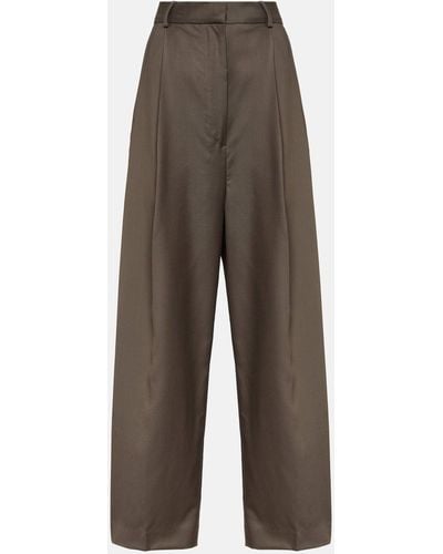 Totême Cropped Wool Pants - Brown