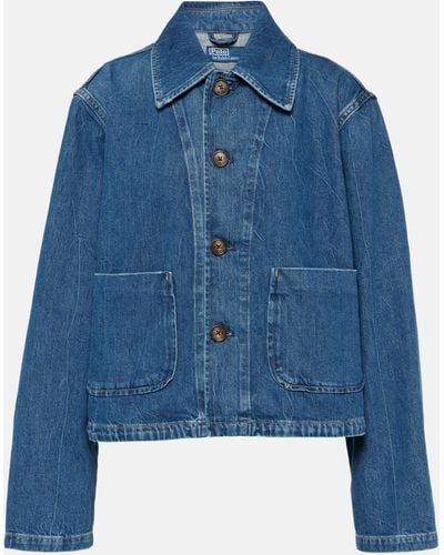 Polo Ralph Lauren Patch-pocket Contrast-stitching Boxy-fit Denim Jacket - Blue