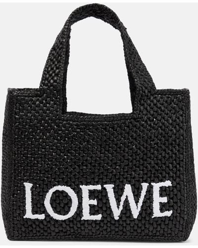 Loewe Paula's Ibiza Small Logo Raffia Tote Bag - Black