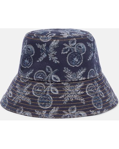Etro Printed Denim Bucket Hat - Blue
