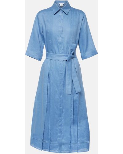 Max Mara Nocino Pleated Linen Midi Dress - Blue